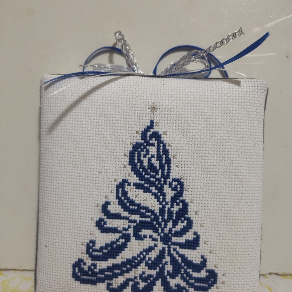 Blue and Silver Embroidered Tree Art